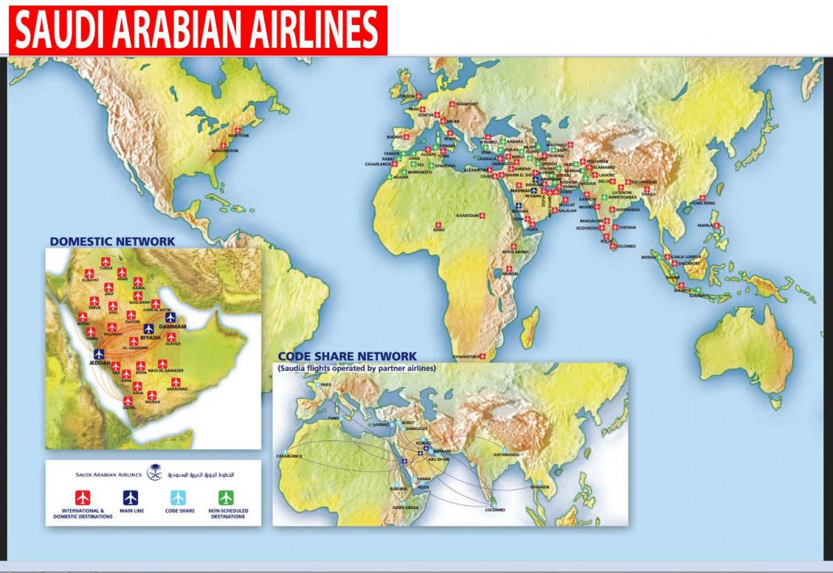 Harta e Arabisë Arab airlines rrugë