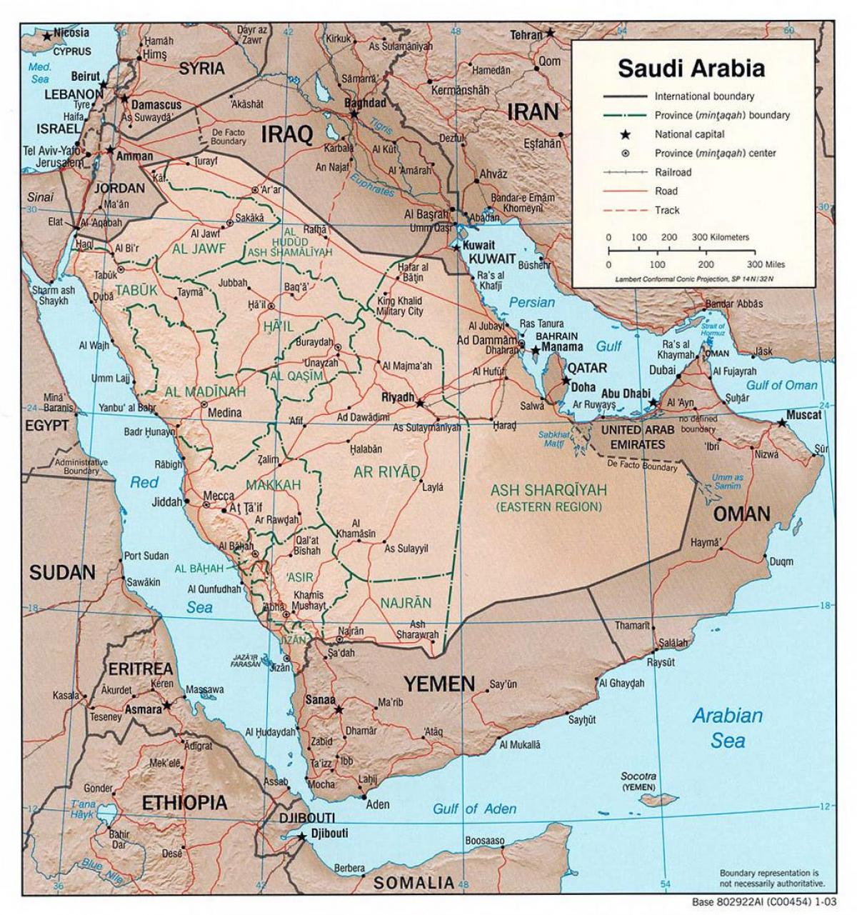 Harta e arabisë Saudite, me qytetet nga rruga