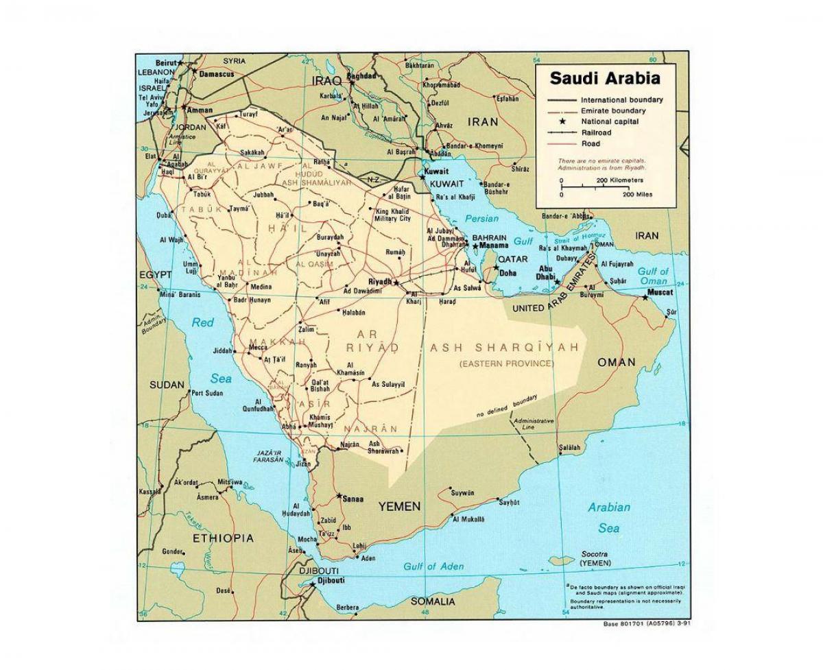 Arabia Saudite hartë me qytetet kryesore