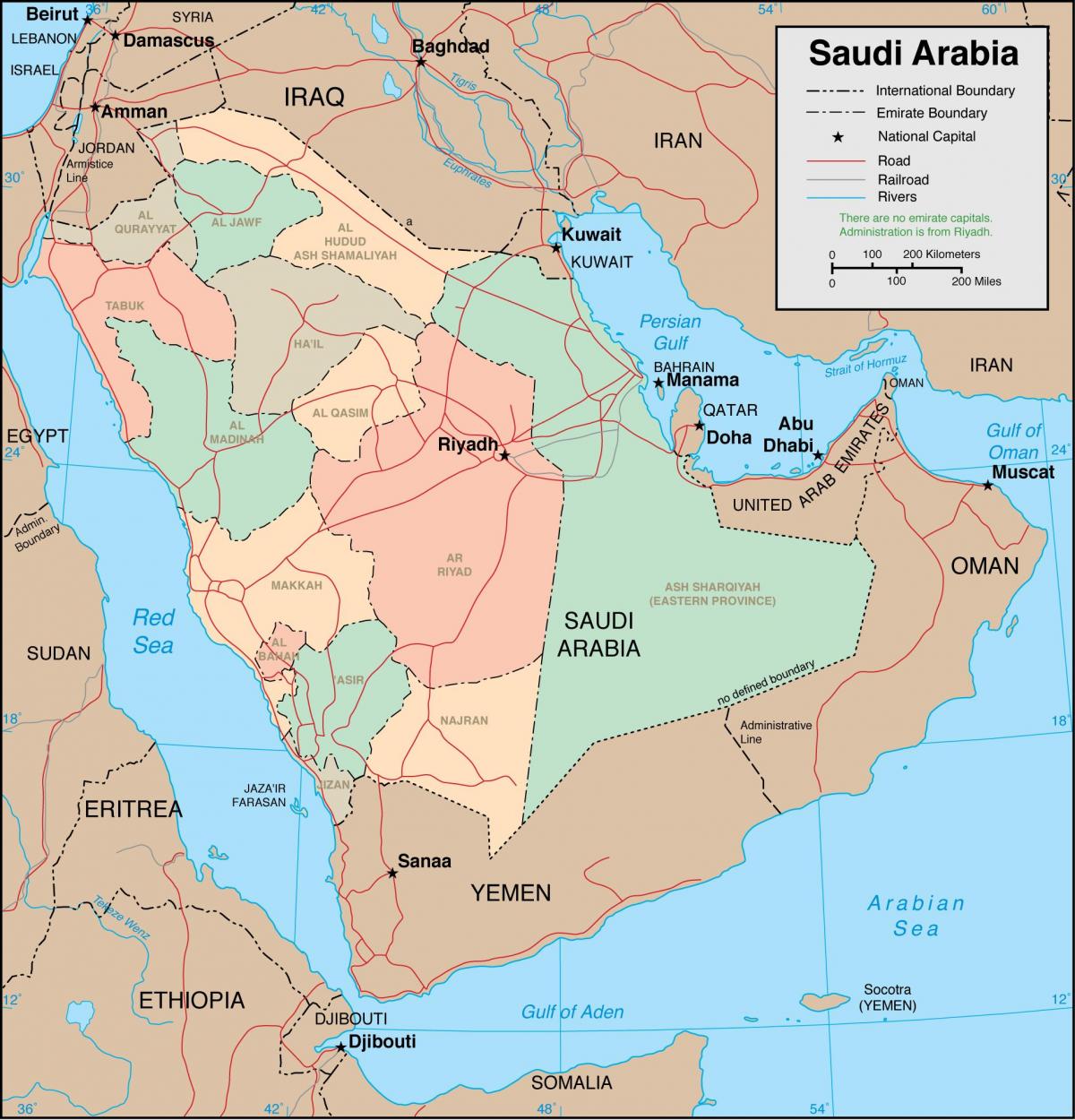 Arabia Saudite rajonet hartë