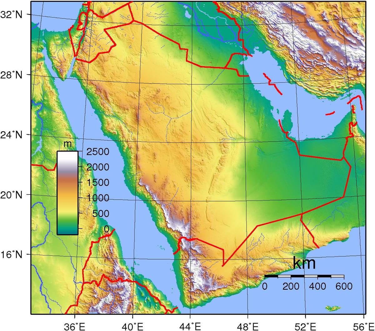 Harta e arabisë Saudite lartësi