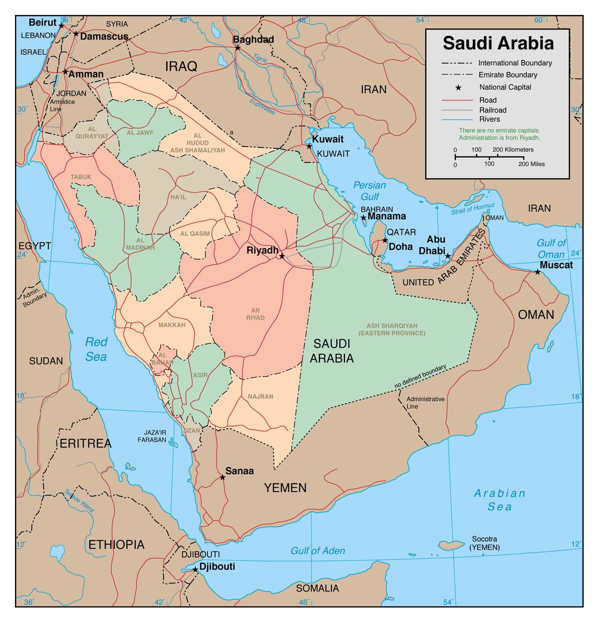 Harta e arabisë Saudite në shtetet