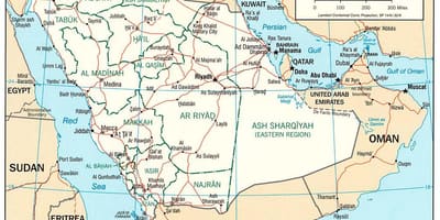 Harta e arabisë Saudite me emrin e qytetit