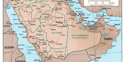 Harta e arabisë Saudite, me qytetet nga rruga