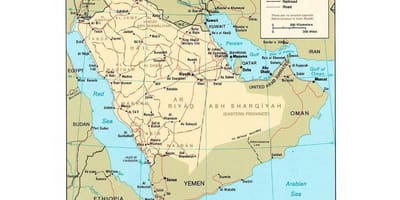 Arabia Saudite hartë me qytetet kryesore