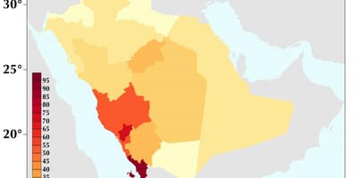 Arabia Saudite dendësia e popullsisë map